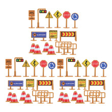 135Pcs Small Road Signs Toy Plastic Mini Traffic Barricades for Kids