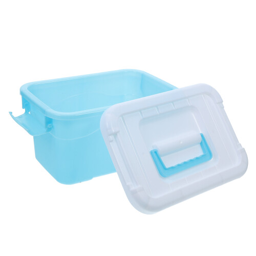 3Pcs Sky-Blue Plastic Storage Bins with Lids Handles Organizer 2