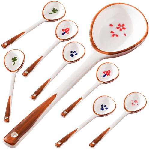 32Pcs Ceramic Soup Spoons with Long Handles Assorted 1