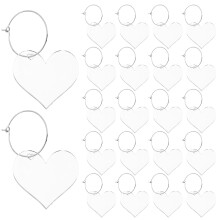 30Pcs Transparent Acrylic Wine Glass Charms Heart Drink Tags for Party