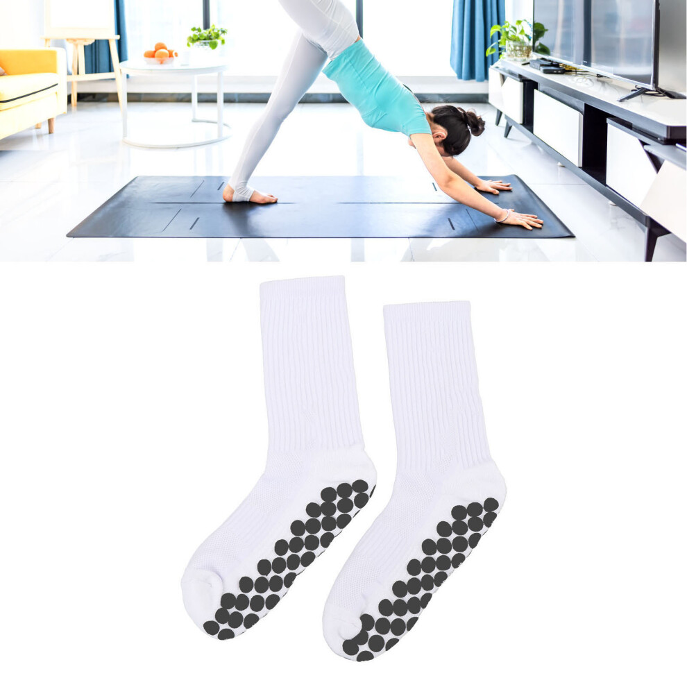 3 Pairs Non-Slip Breathable Crew Socks for Yoga, Pilates, Football White