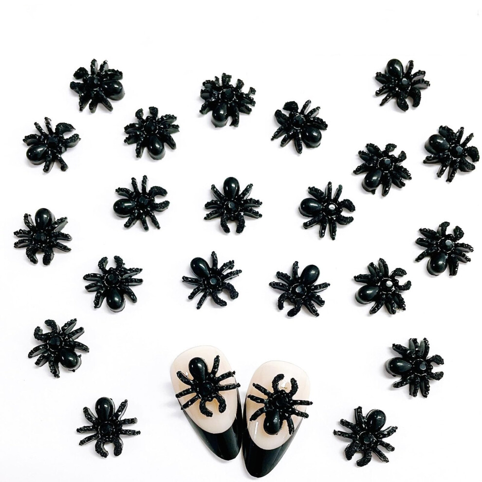 Halloween Nail Charms 20Pcs 3D Black Spider Decorations for Halloween Acrylic Nails