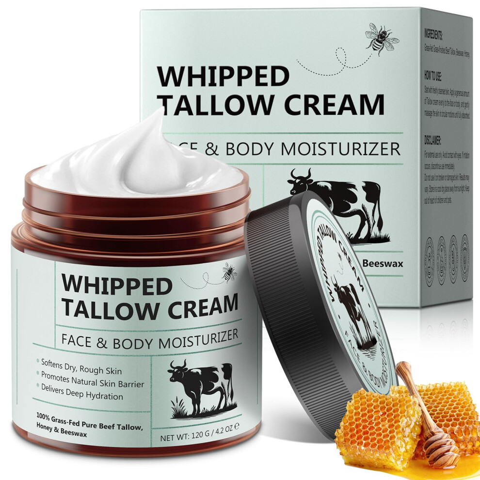 Beef Tallow Balm with Manuka Honey â Organic Grass Fed Moisturizer for Sensitive Dry Itchy Skin 4.2oz