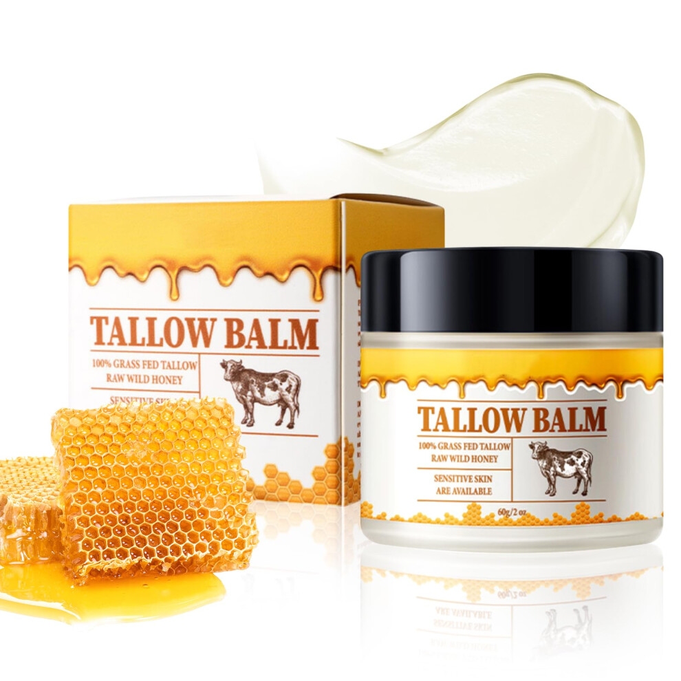 Cream Beef Tallow Balm With Honey 2Oz, Grass Fed Whipped Tallow For Deep Hydration Face And Body Moisturizing