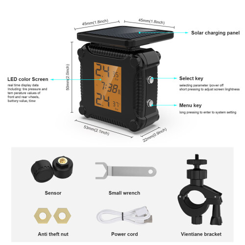 Motorcycle TPMS with Dual External Sensors, LCD Display, IP67 Waterproof 1