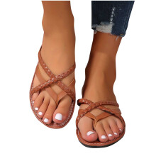 Sandals Donn do Mhná, Sandals do Mhná, Faisean na mBan Fóillíocht Fite Saoire Earrach agus Samhradh Flip Flops Trá In-análaithe Donn8