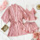Damen-Schlafanzug-Set aus einfarbigem Polyester-Satin, 3-teilig 2
