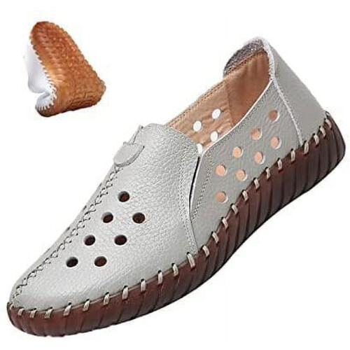 Γυναικεία Δερμάτινα Casual Loafers με κοψίματα, φλατ slip-on παπούτσια, χειροποίητη ραφή,