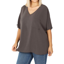 Dam & Plus V-ringad vävd Airflow Dolman kortärmad blus med framficka