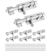 Sliding Bolt Gate Latch, 8 Pack 6.3" Heavy Duty 304 Stainless Steel Safety Barrel Bolt Door Latches with Padlock Hole and Mounting Screws for