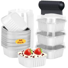5oz/80pk Mini Cake Pans with Lids, Foil Cupcake Cups, Brownie & Cheesecake Containers, Square Disposable Ramekins – White