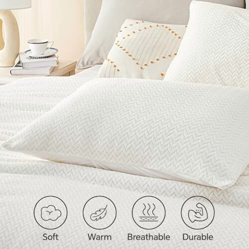Queen Comforter Set White Faux Fur 2 Pillowcases 2