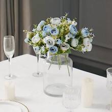 BalsaCircle4 Bouquets bleu poudré 30 cm Fleurs artificielles Mini renoncules en soie Fournitures de décoration pour mariages et fêtes