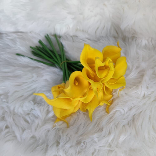 10 τεμάχια μπουκέτο γάμου με κρίνο Calla, μπουκέτα λουλουδιών από λάτεξ (κίτρινο) 1