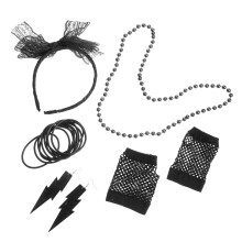5Sets Stylish Neon Party Suit Black Lace Hairband and Gloves