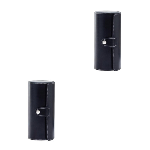 2Pcs Travel Watch Roll Organizer Black PU Storage Case 2