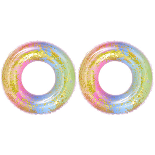 2Pcs Durable Inflatable Swimming Rings Rainbow Float Rings 1