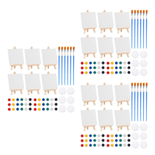 18Sets Mini Painting Kit Canvas Easel Set Multi Color Paints Brushes 2