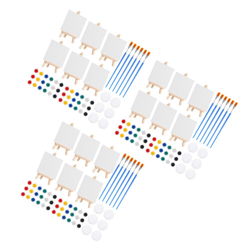 18Sets Mini Painting Kit Canvas Easel Set Multi Color Paints Brushes 1