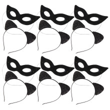 2Sets Lightweight Black Cat Ear Headband Cloth Cosplay Costume Kit