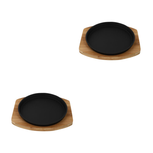 2Sets Iron and Bamboo Bbq Pan for Teppanyaki Steak Grill 1