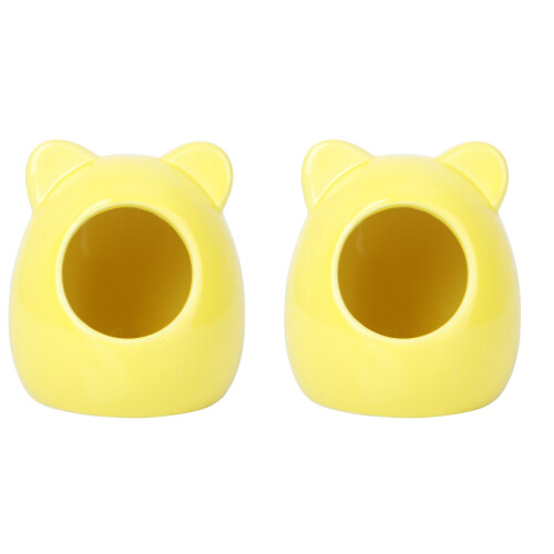 2Pcs Yellow Shell-Shaped Ceramic Hamster House Pet Nest for Small Pets 1