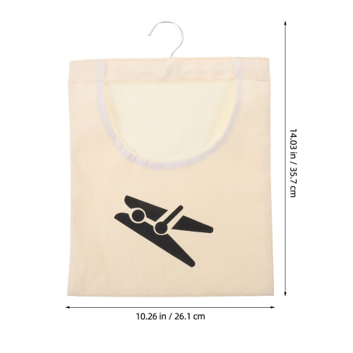 Beige Clothespin Hanging Bag Sturdy Polyester Laundry Clip Holder 1