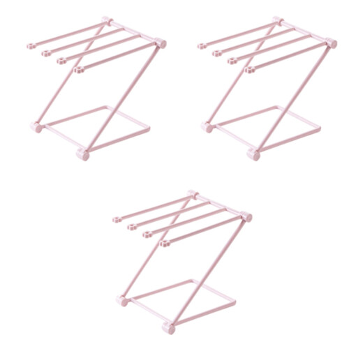 3Pcs Multifunctional Pink Foldable Towel Rack Vertical Cloth Holder 2