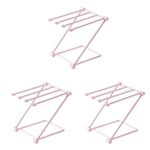 3Pcs Multifunctional Pink Foldable Towel Rack Vertical Cloth Holder 1