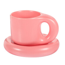 2Pcs Pink Ceramic Coffee Cup and Saucer Set for Tea and Coffee