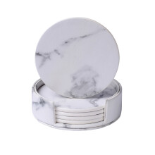21Pc PU Coasters White Marble Cup Mats with Stand for Drinks