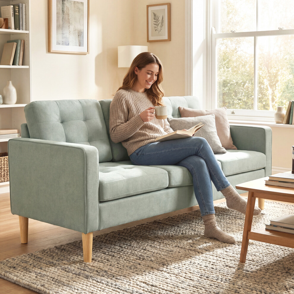 Homcom (Grey) Modern 3 Seater Sofa With Hidden Storage And Rubber Wood Legs