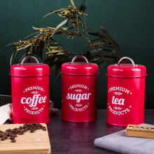 Boîte à café Porfeet, boîte à sucre en fer forgé résistant à l'humidité et apte au contact alimentaire, rouge, 3