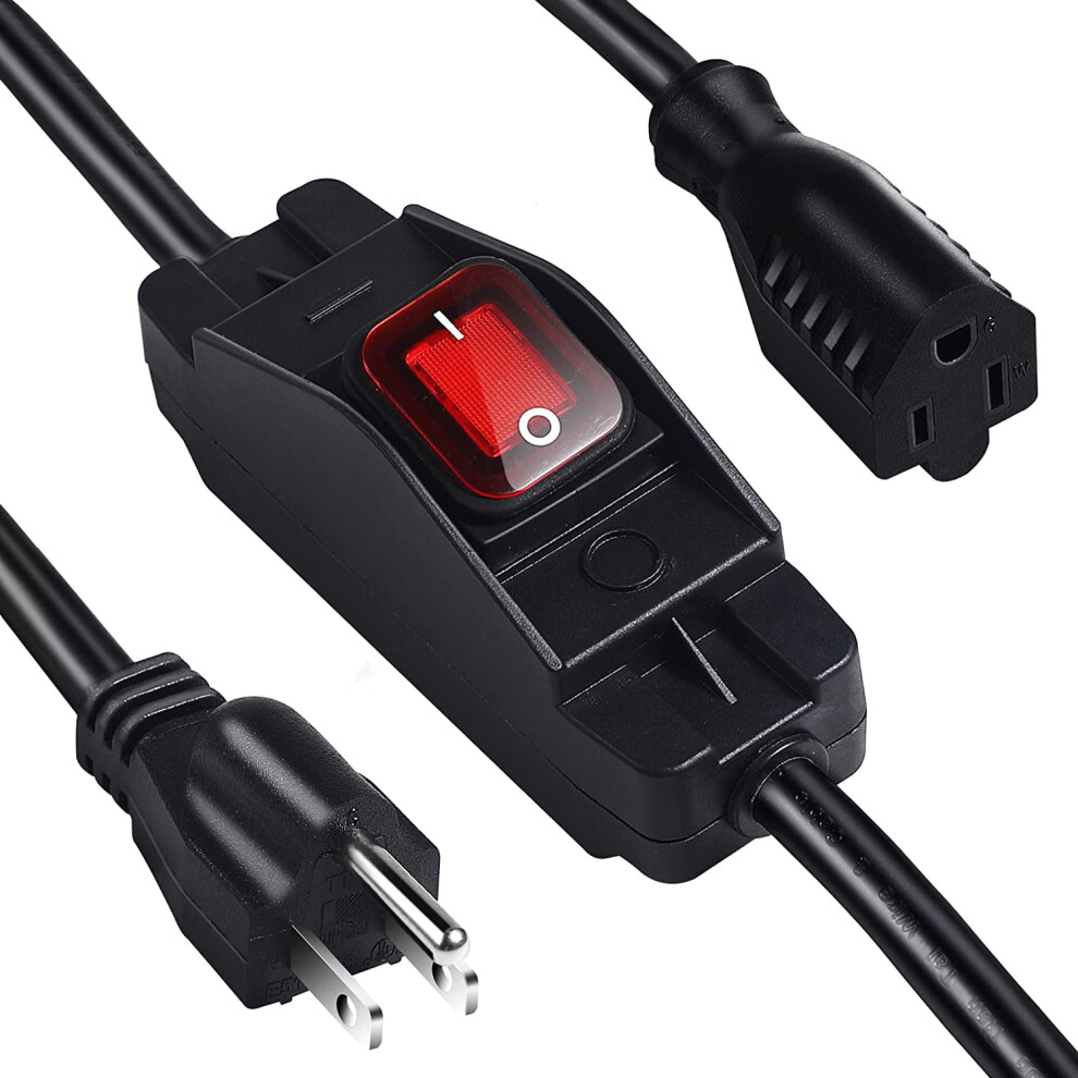 Outdoor Waterproof 3-Prong Extension Cord With Inline Switch, Heavy Duty Sjtw, 125V/250V, 6 Ft, Black 9322103636384