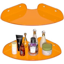 7x7" Orange Acrylic Corner Shelves (Set of 2), Wall-Mount Floating Shelf for Bathroom, Kitchen, Bedroom, Living Room, Dining Room, Office