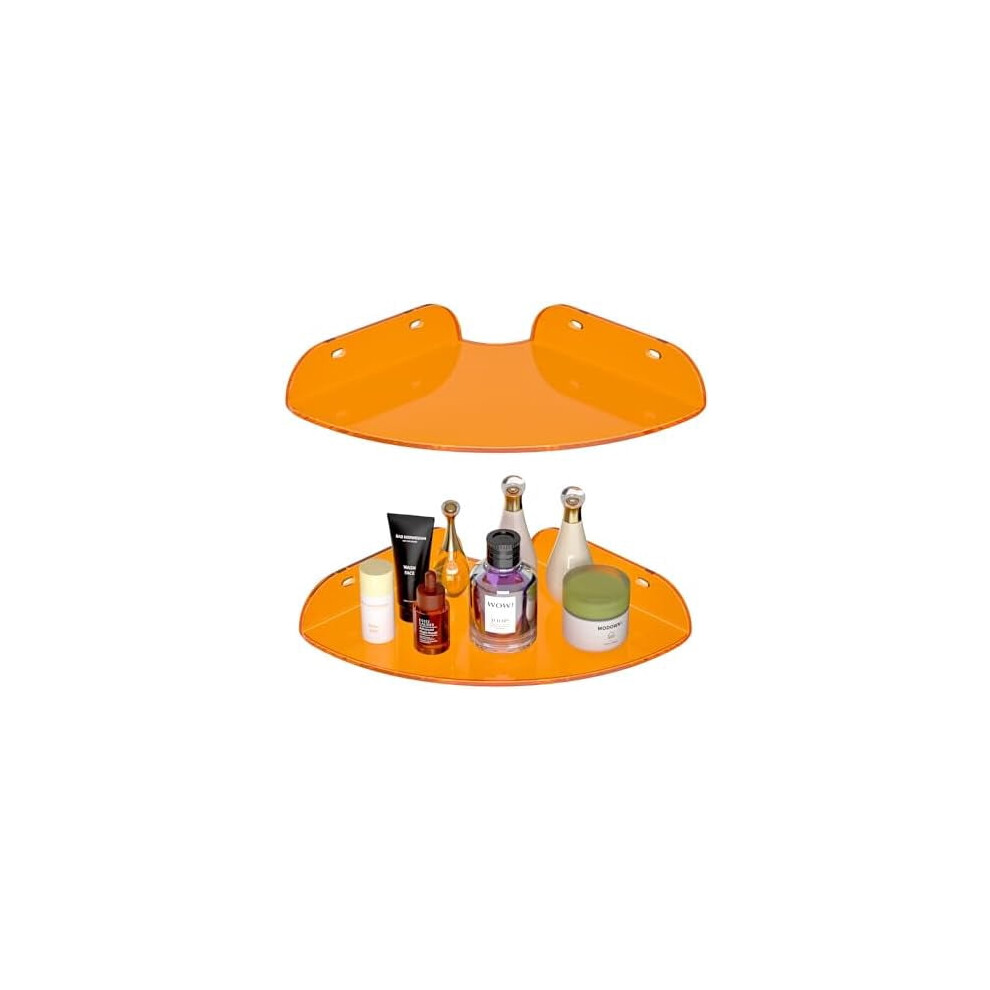 7X7" Orange Acrylic Corner Shelves (Set Of 2), Wall-Mount Floating Shelf For Bathroom, Kitchen, Bedroom, Living Room, Dining Room, Office 9322103636728