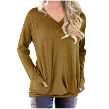 Top de manga larga con cuello en V liso para mujer Your Style A1Series XXL