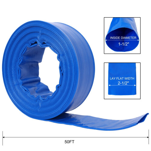Mangueira de retrolavagem para piscina, azul, reforçada e resistente, em PVC, 1-1/2 polegadas x 50 pés (3,8 cm x 15,2 m). 1