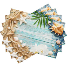 Seashells Placemats Set of 4,Sea Summer Vacation Beach Ocean Themed Linen Place Mats Quick Dry Starfish Floral Dining Room Placemats