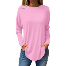 Blusas de manga larga para mujer, cuello redondo, túnicas, blusas de color liso, camisas fruncidas de moda, camisetas de corte holgado, sudaderas,