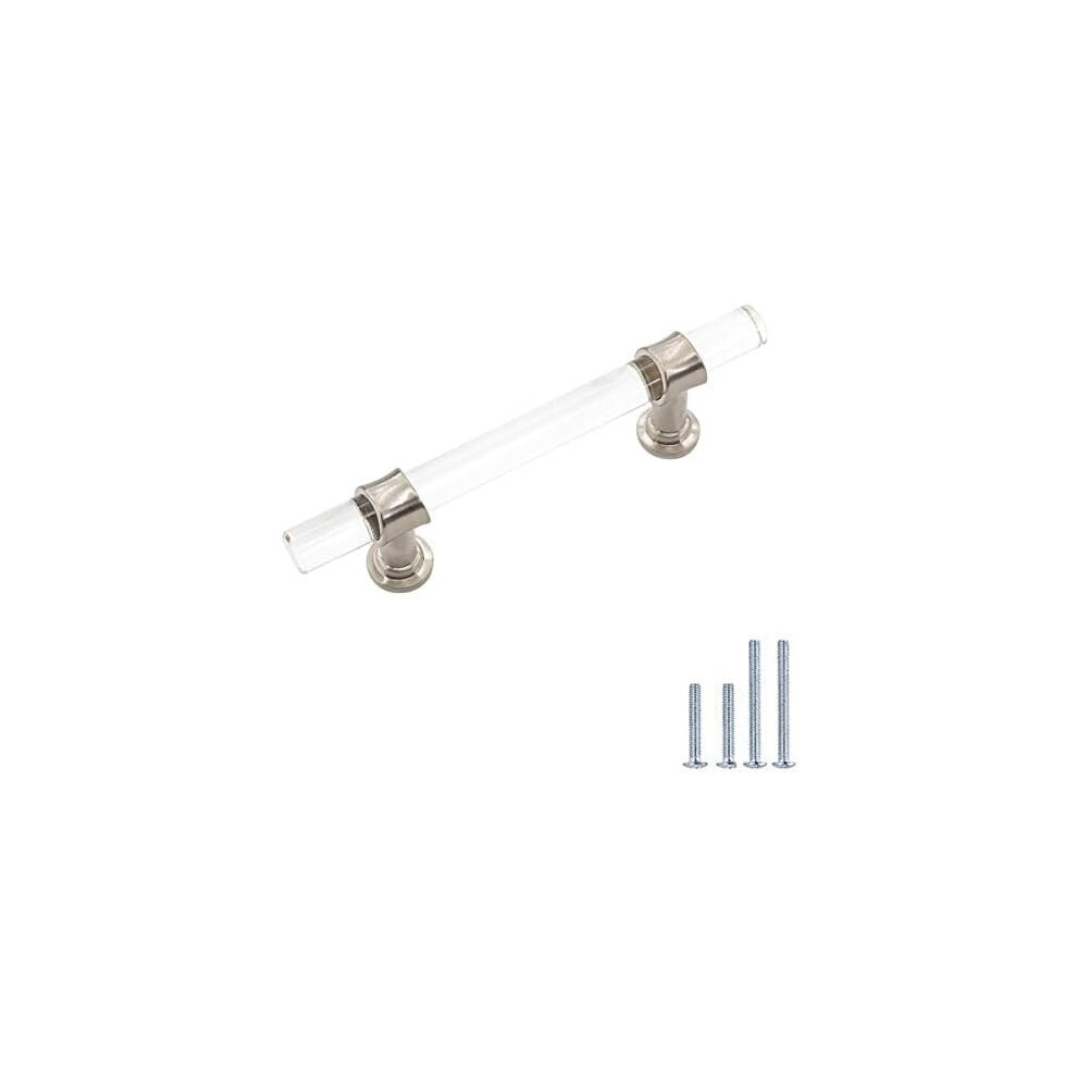 10 Pack 3 Inch Acrylic Cabinet Pulls Brushed Nickel Drawer Handles Silver Zinc Alloy Hardware For Dresser Cupboard Kitchen 9322103637695