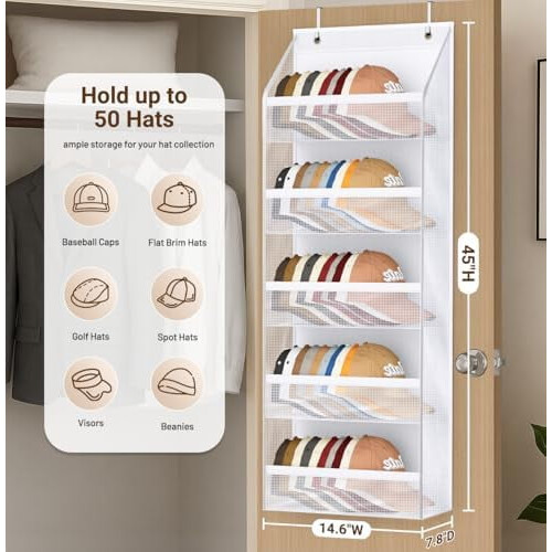 Over the Door Hat Organizer for Baseball Caps White Mesh 1