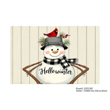 Hello Winter Snowman with Cardinal Plaid Scarf Linen Table Mats Set of 4 for Home Kitchen Table Decor 12x18 inch