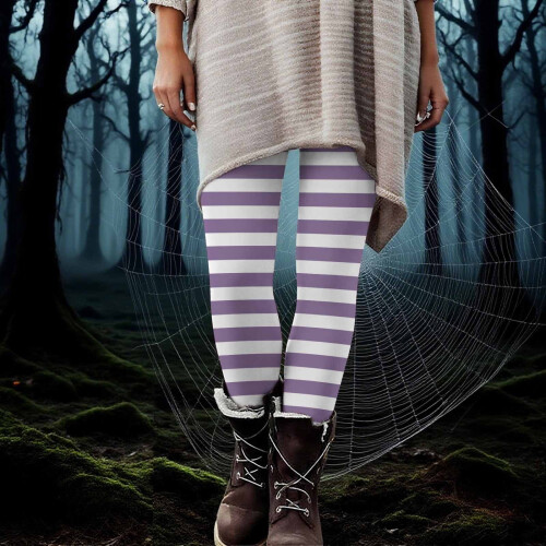 Γυναικείο παντελόνι γιόγκα με ρίγες για το Halloween – Ελαστικό κολάν με απαλή πλέξη 1