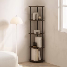 5-Tier Turn-N-Tube Storage Shelves – Toolless Corner Book Shelf for Living Room, Office & Bedroom – Walnut