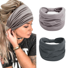 2er-Pack Boho Extra-Breite 7" Batik-Knotenstirnbänder für Damen – Rutschfest, dehnbar, geeignet für Yoga/Laufen/Fitnessstudio, kompatibel mit