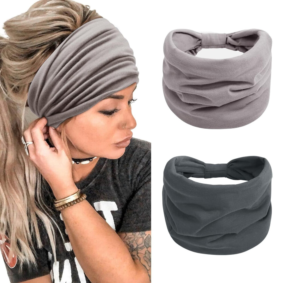 Unisex 2-Pack Boho Extra-Wide 7" Tie-Dye Knotted Headbands For Women Â Non-Slip, Stretchy, Yoga/Running/Gym Use, Compatible With Turban & Bandana Styles