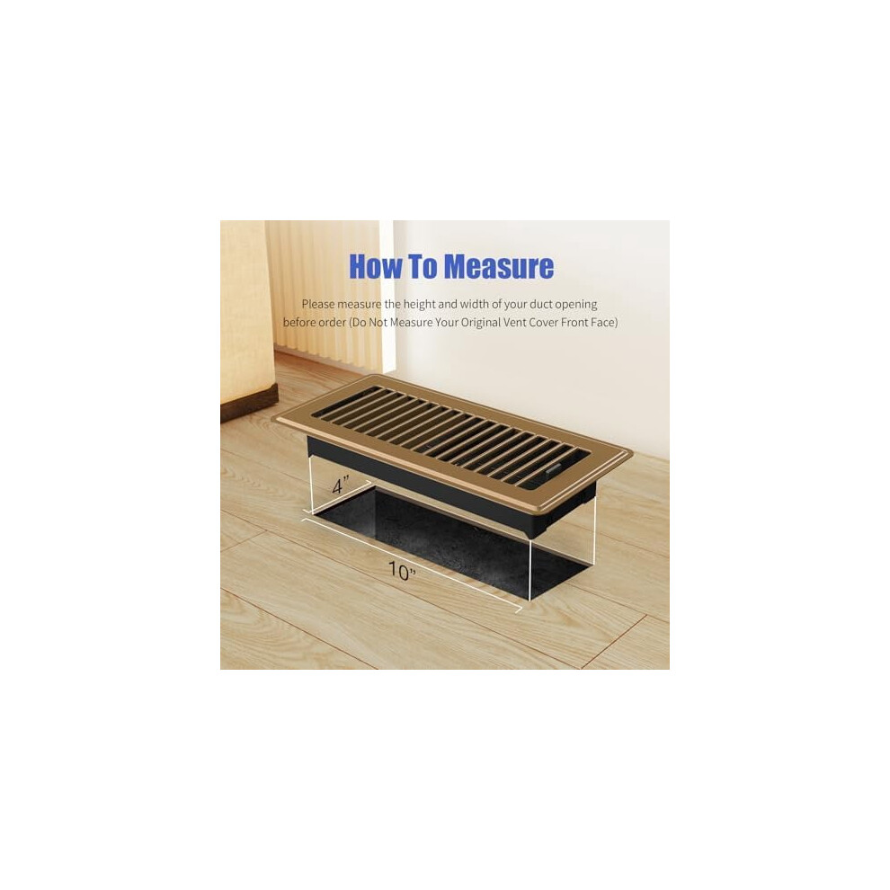Heavy Duty 4X10 Floor Vent Covers, Steel Air Registers With Adjustable Lever, Rust-Proof Brown Finish, 10 Pack Â Compatible With Standard Floor 9322103827928