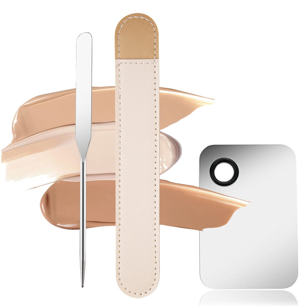 Cream Stainless Steel Makeup Spatula With Palette For Custom Shade Mixing And Hygienic Application