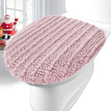 Zachte chenille toiletbrilhoes 17,5 x 15 inch, machinewasbaar, antislip onderkant, past op de meeste ronde/langwerpige toiletbrillen, vuilroze